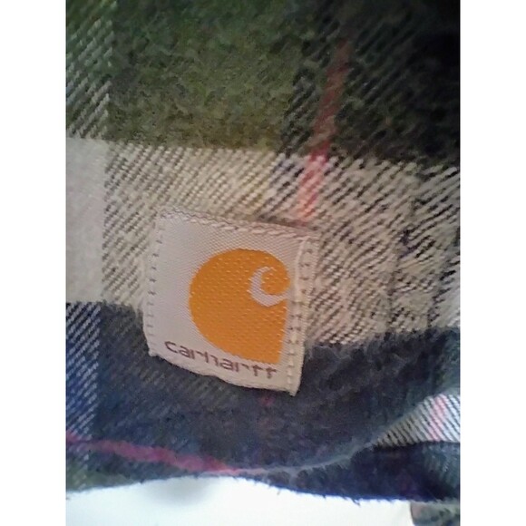 Carhartt Girls Green, Pink and Black‎ Flannel Plaid Shirt, Size L 12/14 - Picture 4 of 8